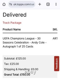 10/25 Topps Champions League 30 Seasons Andy Cole Manchester United Signed Card