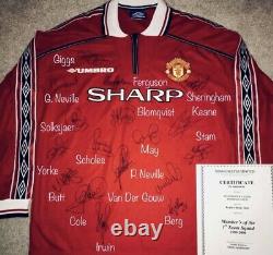 1998-99 Manchester United Treble Winners Home Shirt Squad Signed inc. Ferguson