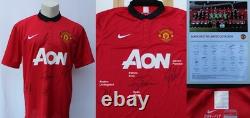 2013-14 Manchester United Home Shirt Signed Giggs, Evra, Fletcher + 1 COA & Map