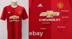 2016-17 Manchester United Home Shirt Signed by 5 legends inc. Robson + COA & Map