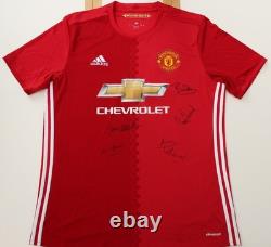 2016-17 Manchester United Home Shirt Signed by 5 legends inc. Robson + COA & Map