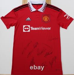 2022-23 Manchester United EFL Cup Win Home Shirt Squad Signed COA & Map (24406)
