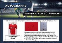 2022-23 Manchester United EFL Cup Winners Home Shirt Signed by Fred Official COA