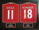 Authentic Signed Framed Giggs and Scholes Manchester United Tops