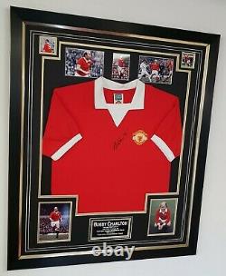 BOBBY CHARLTON of Manchester United Signed Shirt Jersey Display AFTAL DEALER COA