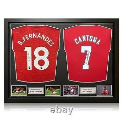 Bruno Fernandes And Eric Cantona Signed Manchester United Shirts. Dual Frame
