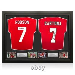 Bryan Robson & Eric Cantona Signed Manchester United Football Shirts. Dual Frame