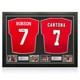Bryan Robson & Eric Cantona Signed Manchester United Football Shirts. Dual Frame