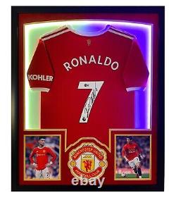 CRISTIANO RONALDO Autographed Framed MANCHESTER UNITED Signed Jersey LED BECKETT