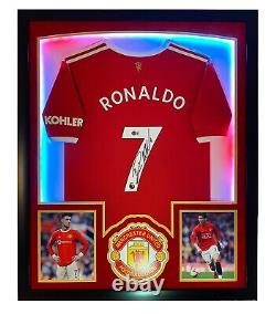 CRISTIANO RONALDO Autographed Framed MANCHESTER UNITED Signed Jersey LED BECKETT