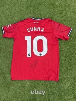 Cunha Signed Manchester United Shirt Autograph
