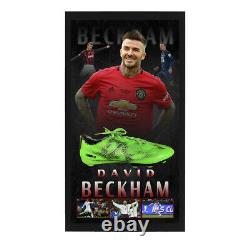 David Beckham Signed Framed Career Backdrop Soccer Boot England Man United