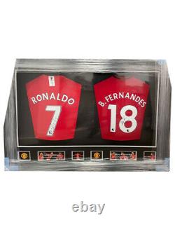 Double Framed Manchester United Shirts Signed By Ronaldo and Fernandes + COA