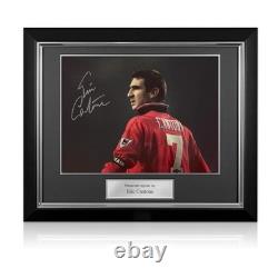 Eric Cantona Signed Manchester United Football Photo. Deluxe Frame