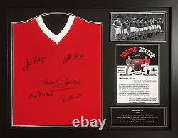 FRAMED BUSBY BABES MANCHESTER UNITED 1958 SHIRT SIGNED x 5 CHARLTON GREGG PROOF