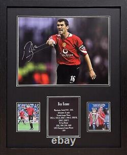 FRAMED ROY KEANE SIGNED MANCHESTER UNITED 16x12 FOOTBALL PHOTO COA & PROOF