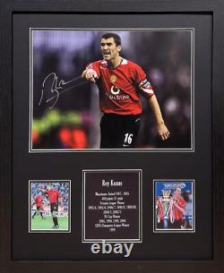 FRAMED ROY KEANE SIGNED MANCHESTER UNITED 16x12 FOOTBALL PHOTO COA & PROOF