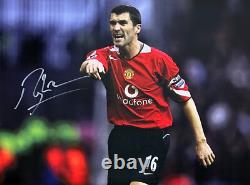 FRAMED ROY KEANE SIGNED MANCHESTER UNITED 16x12 FOOTBALL PHOTO COA & PROOF