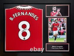 Framed Bruno Fernandes Signed Manchester United 22/23 Football Shirt Proof + Coa