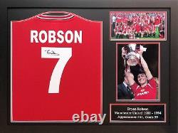 Framed Bryan Robson Signed Manchester United 7 Shirt With Coa Proof