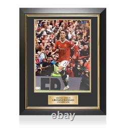 Framed Cristiano Ronaldo Signed Manchester United Photo Running Premium