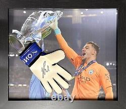 Framed Ederson Signed Puma Goalkeeper Glove See Proof + Coa Manchester City