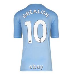 Framed Jack Grealish Signed Manchester City Shirt 2021-2022, Home Panoramic