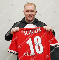 Framed Paul Scholes Signed Manchester United Shirt 1999, Home, Retro, Number 1