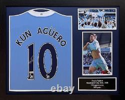 Framed Sergio Aguero Signed Manchester City Football Shirt With Proof & Coa