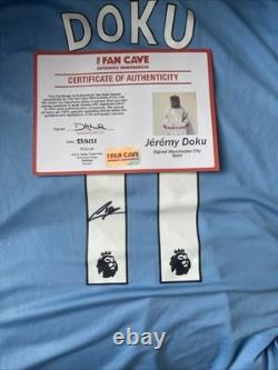 Framed Signed Man City Doku Football Shirt 2023/24 with COA Proof & Photo Proof