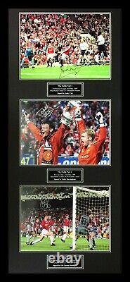 Framed Signed Manchester United 1999 Treble Photo Display Cole Ole & Teddy Proof