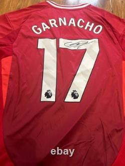 Garnacho hand signed Manchester United home shirt with Coa included
