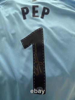 Guardiola Manchester City Shirt. Signed With Treble Details On The Front Withcoa