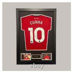 Hand Signed Matheus Cunha Framed Manchester United Shirt Display + Proof+coa