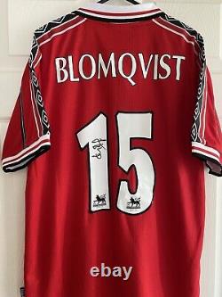 JESPER BLOMQVIST Signed Manchester United 1999 shirt MUFC Man Utd PROOF