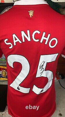 Jadon Sancho Hand Signed Manchester United Home Shirt WITH PROOF