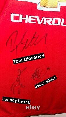 Jonny Evans, Wilson and Cleverley Manchester United Signed Football Shirt COA