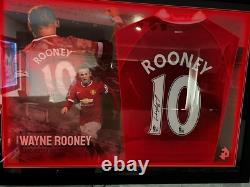 LED Framed Wayne Rooney Hand Signed Manchester United Football Shirt With Coa