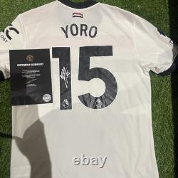 Lenny Yoro Signed Manchester United Shirt 24/25 third kit