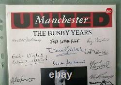 MANCHESTER UNITED A4 DISPLAY CONTAINING 19 MULTI PLAYERS SIGNATURES COA 50s-70s