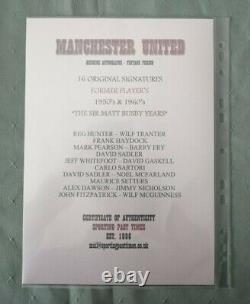 MANCHESTER UNITED A4 DISPLAY CONTAINING 19 MULTI PLAYERS SIGNATURES COA 50s-70s