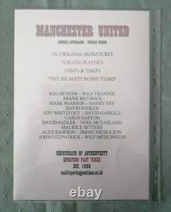 MANCHESTER UNITED A4 DISPLAY CONTAINING 19 MULTI PLAYERS SIGNATURES COA 50s-70s