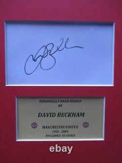 MANCHESTER UNITED DAVID BECKHAM GENUINE HAND SIGNED A4 MOUNTED CARD withPHOTO- COA