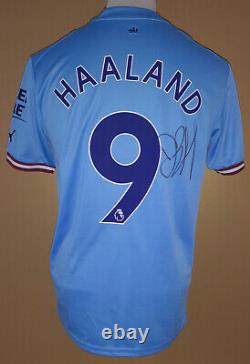 Manchester City Erling Haaland Signed 2022-23 Shirt to rear No 9 Photo Proof COA