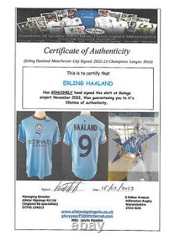 Manchester City Erling Haaland Signed 2022-23 Shirt to rear No 9 Photo Proof COA