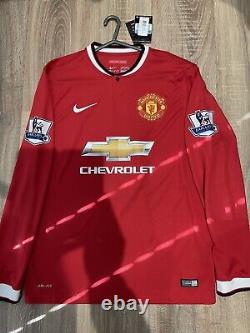 Manchester United 14/15 Home Shirt Long Sleeves New Adults(m) Signed By 8 Mata