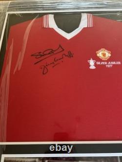 Manchester United 1977 FA Cup Signed Shirt & Photo Framed (3 Signatures)
