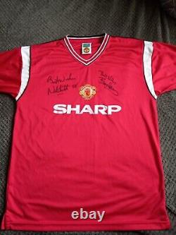 Manchester United 1985 Retro Home Shirt Signed Bryan Robson & Norman Whiteside