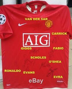 Manchester United 2008 Ucl Signed Autograph Shirt 7 Jersey Ronaldo+giggs+scholes