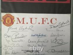 Manchester United A4 Display Containing 26 Multi Players Signatures Coa 50s -80s